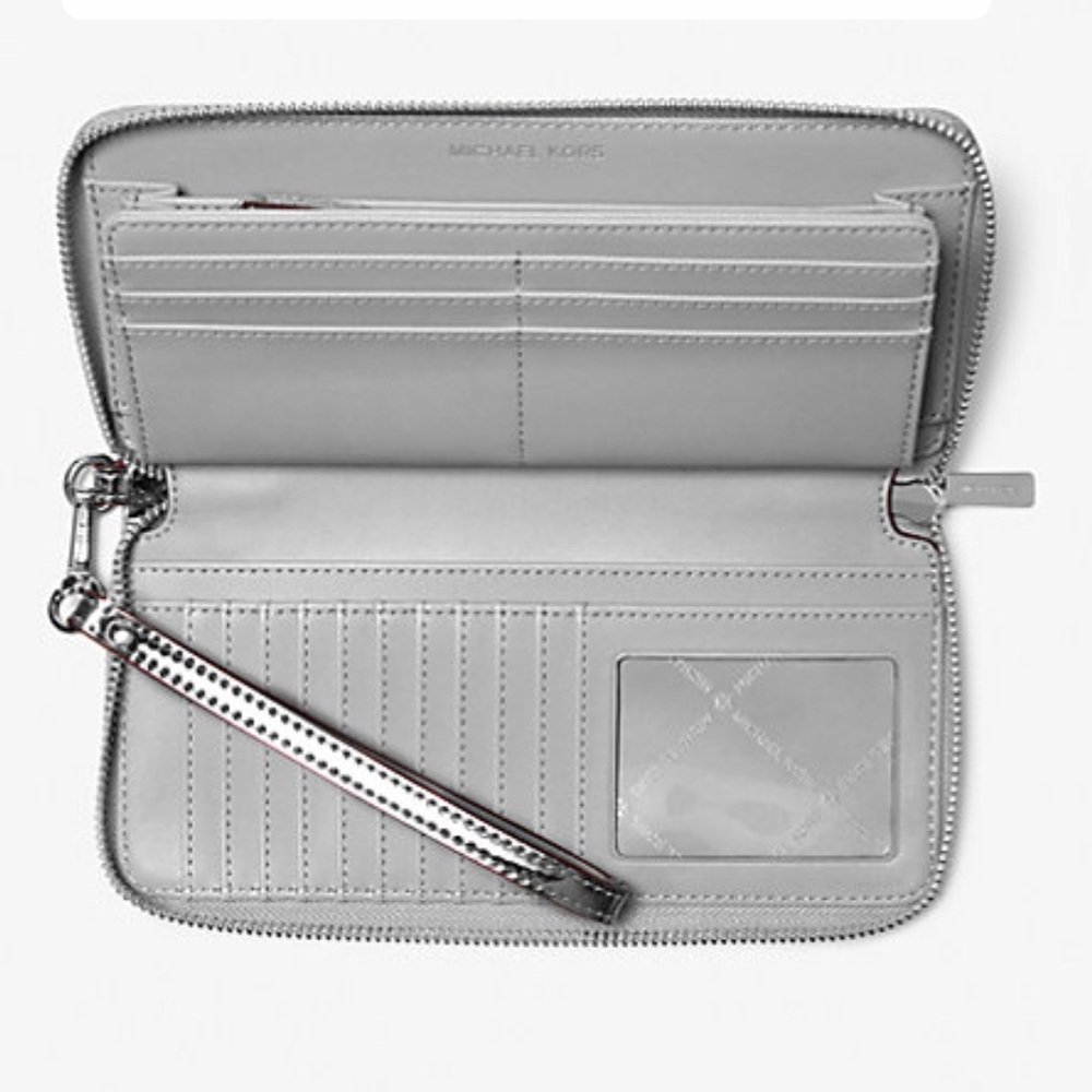 MICHAEL KORS Jet Set Larg Patent Logo Debossed Continental Wallet Wristlet Phone - Picture 5 of 16
